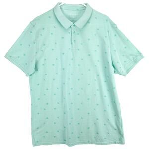 Primark Polo Men's 2XL Shirt Short Sleeve Cotton Mint Green Checks Birds NWT